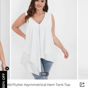Solid Flutter Asymmetrical Hem Tank Top Bloomchic White size 22-24 (3x)